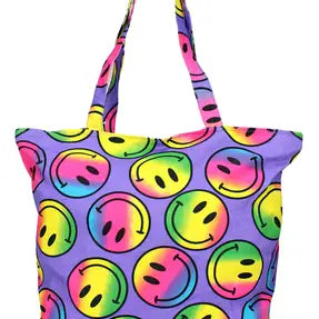 Purple Smile Canvas Zippered Tote Bag