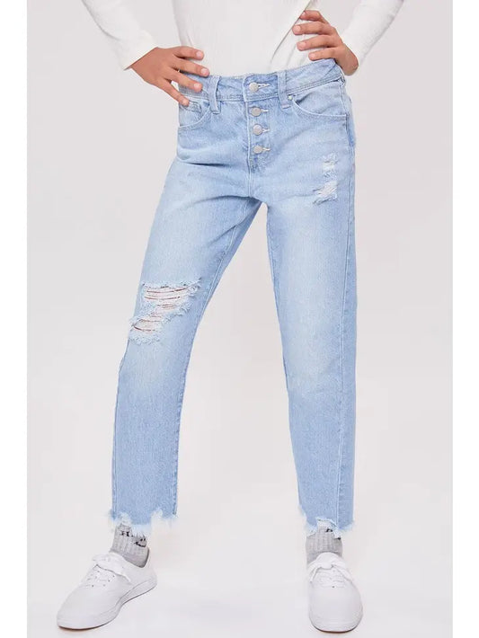 High-Rise Exposed Button Straight Leg Jean