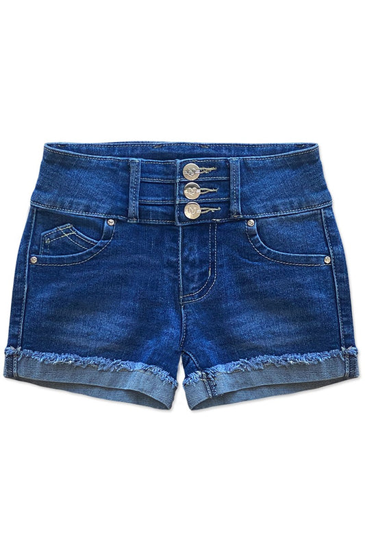 Denim Shorts w/ 3 Buttons &  Roll-Up Fray