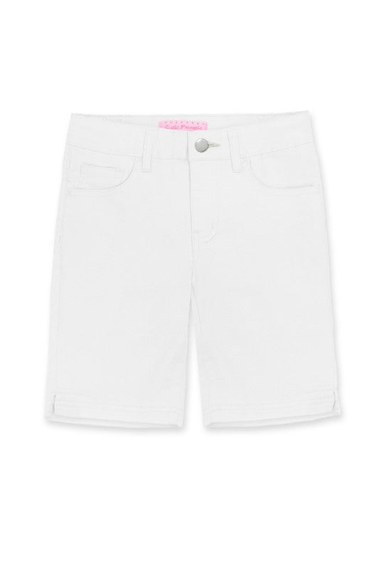 Denim Bermuda Shorts w/ Chrome Button - White