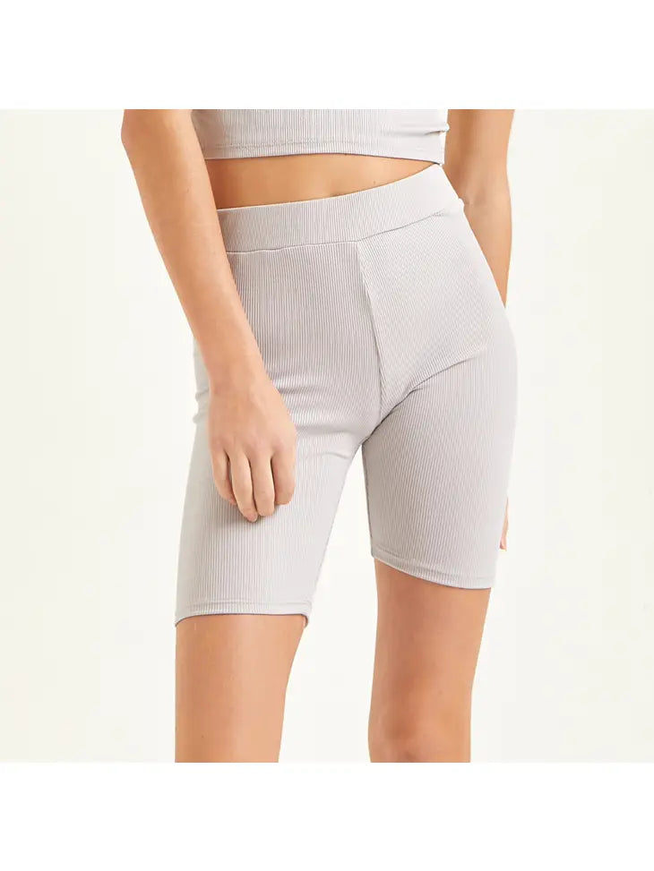 Twisted Open Back Crop Top & Biker Shorts- Peach/Gray
