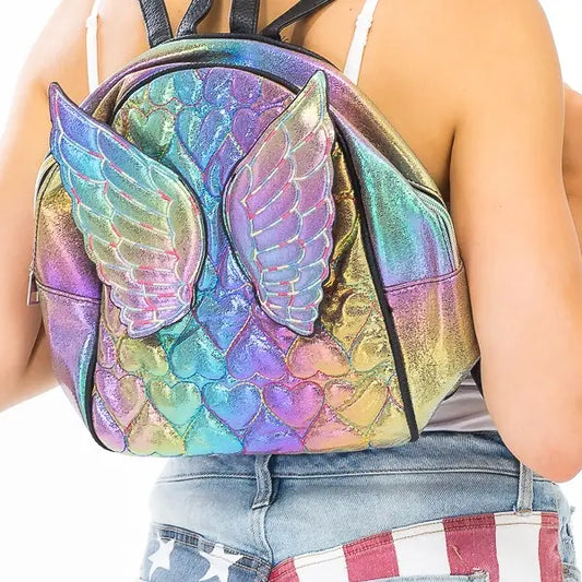 Winged and Glossed Zippered Backpack