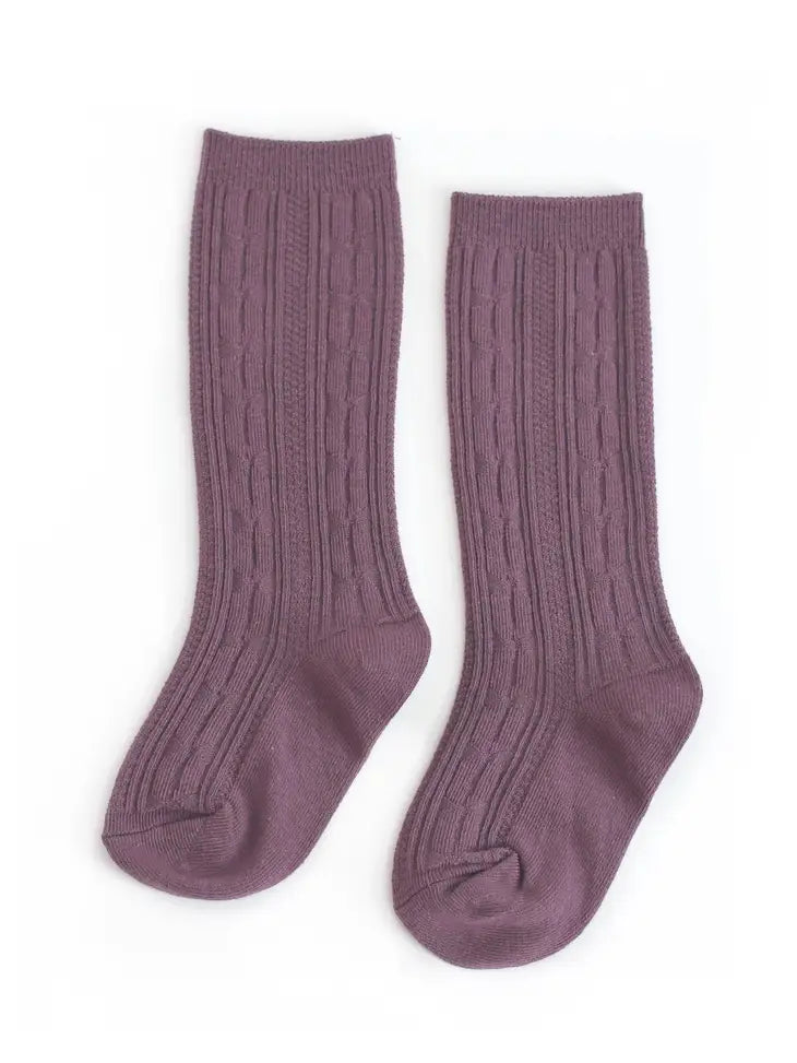 Dusty Plum Cable Knit Knee High Socks 7-10Y